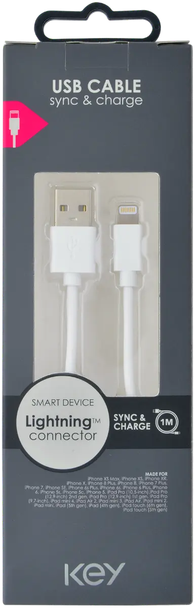 KEY POWER laadimiskaabel USB-A to Ligthning, valge