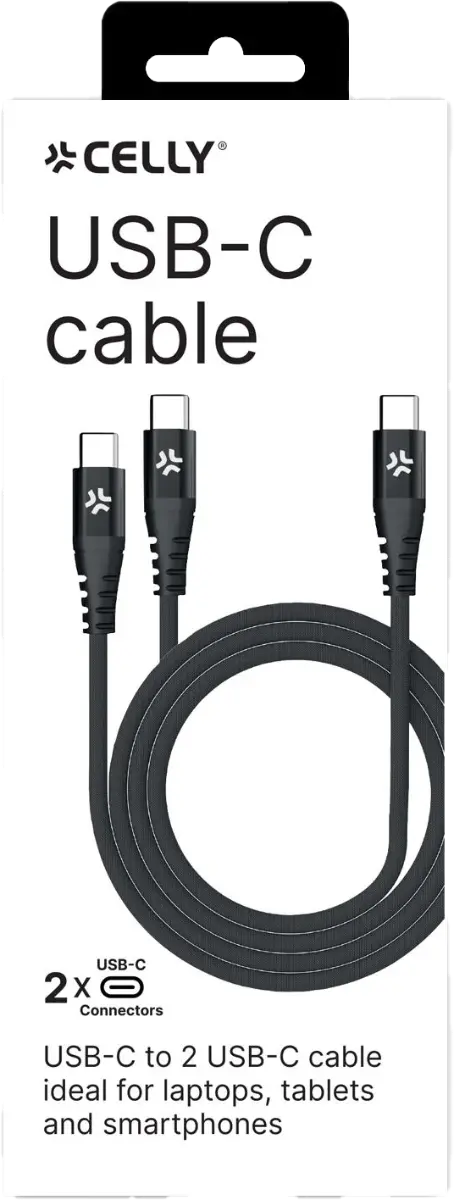 100W USB-C/2xUSB-C  kaabel, 1,3m, must, Celly