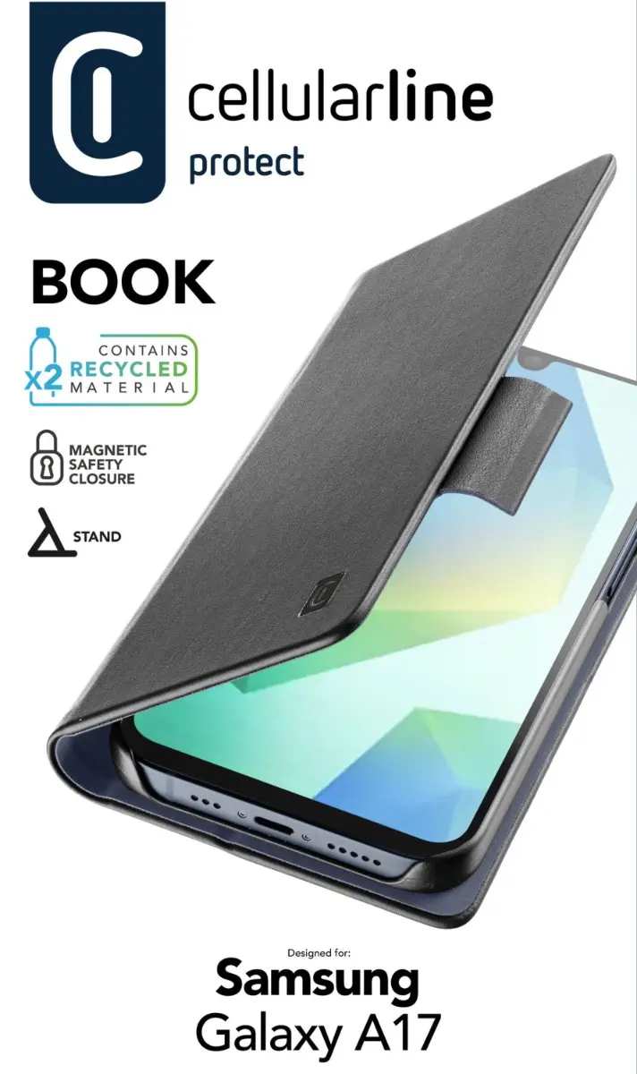 Samsung Galaxy A17 rahakott-ümbris, must, Cellularline