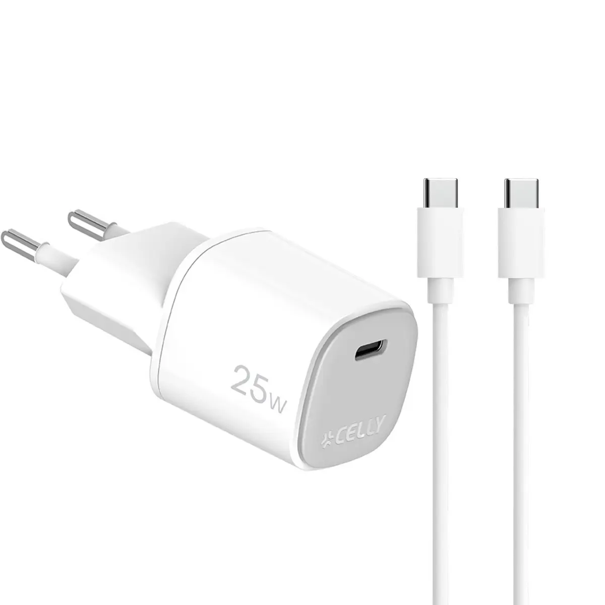 25W adapter + USB-C/USB-C kaabel, 1m, valge, Celly