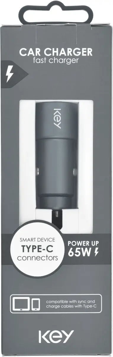 KEY POWER autolaadija Duo 65W 2xUSB-C, must
