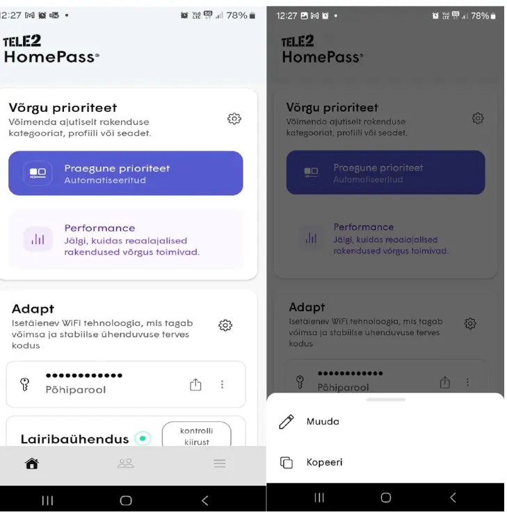 Plume HomePass äpis Wi-Fi parooli muutmine